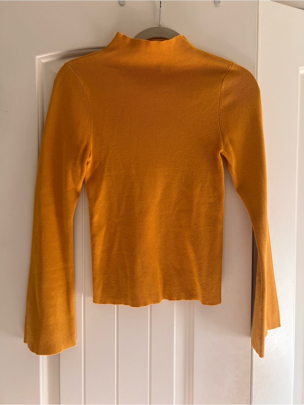 maeve anthropologie mock-neck long bell sleeve top